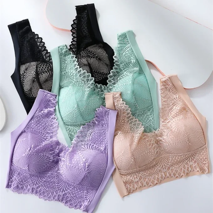 Women's Lace Sexy Seamless Underwear No Steel Ring Fixed Cup Vest Style Bra Summer Thin Section Sleep Sports Bra sutiãs sexy