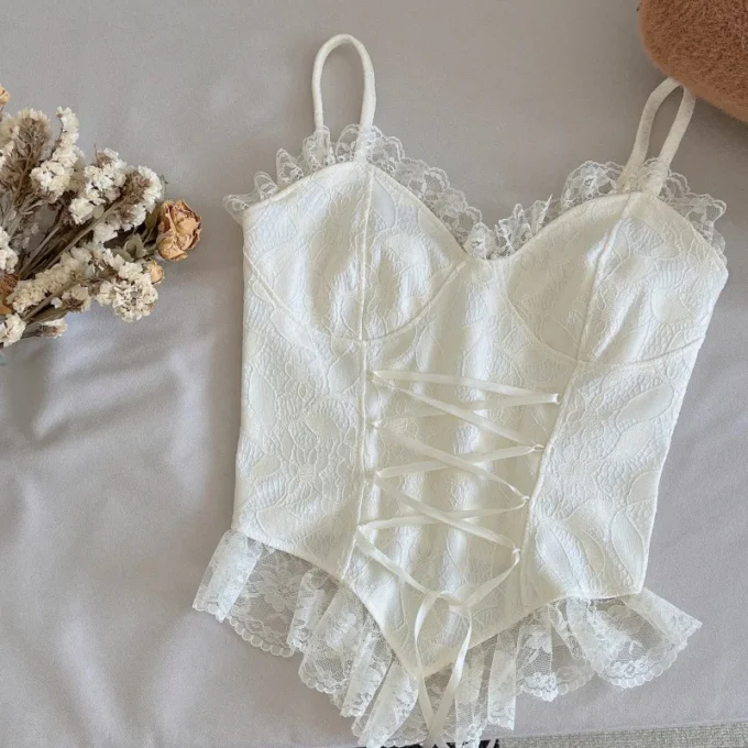 Clothes Blouses Sexy Crop Tops Women Corset Lace Bandage T-shirt Camisole Woman Sling Tank Top Fashion Sleeveless Waistcoat Gift