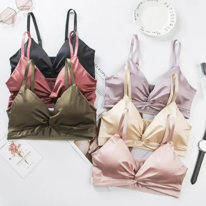 Sexy Bra for Woman French Adjustable Shoulder Strap Beautiful Back Wrapped Satin Triangle Cup Bra Underwear Push Up Bras
